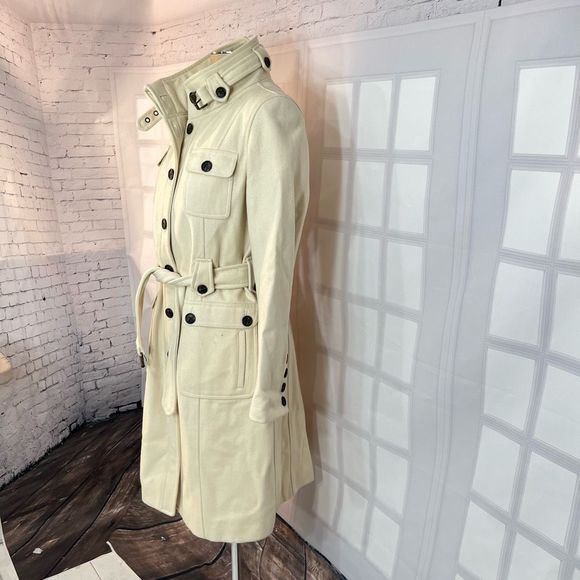 Esprit ivory white wool blend belted button down winter coat size medium - Picture 3 of 11